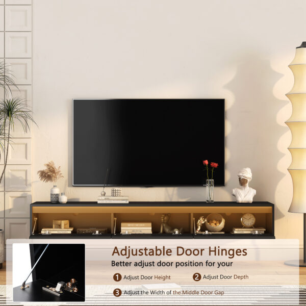 Floating TV Stand, Wall Mounted TV Shelf With Led Lights & Power Outlet,High Gloss TV Cabinet For Black Tv Stands For Living Room - Image 4
