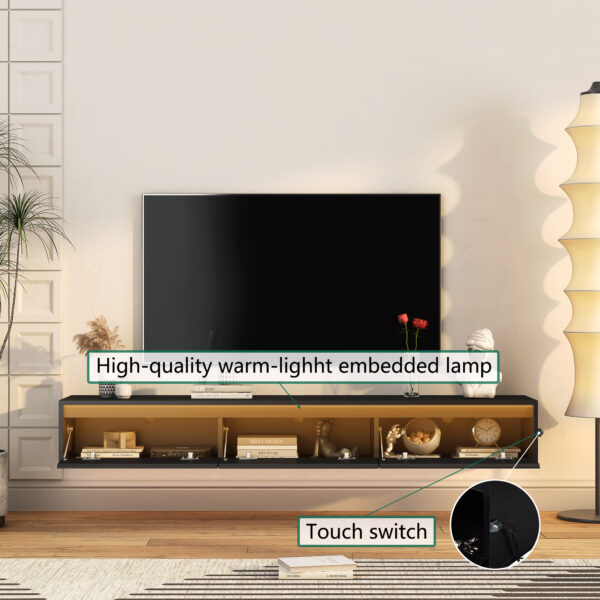 Floating TV Stand, Wall Mounted TV Shelf With Led Lights & Power Outlet,High Gloss TV Cabinet For Black Tv Stands For Living Room - Image 9
