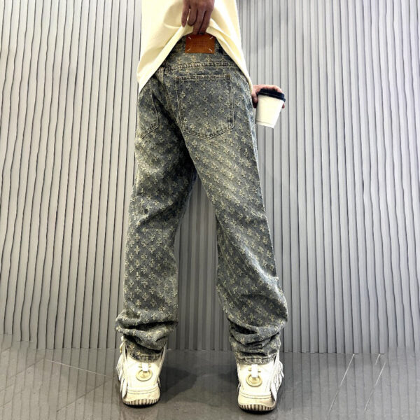 Jacquard Printed High Street Design Jeans Loose Straight Washed Wide-leg Trousers - Image 4