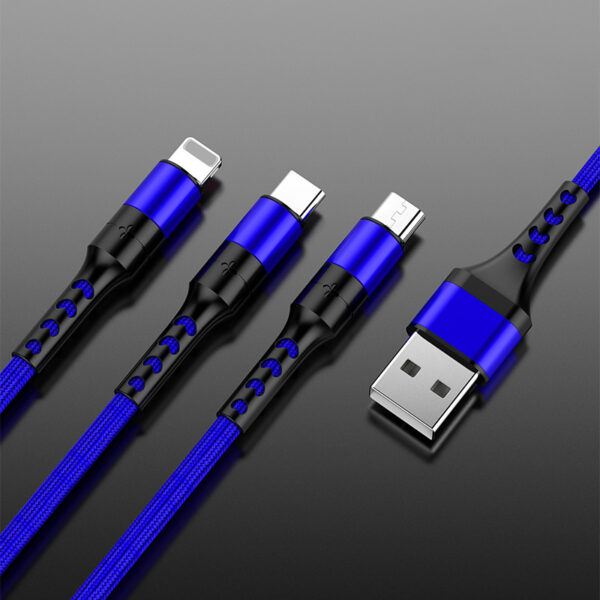 Braided One With Three Data Android Fast Charging Cable - Image 5