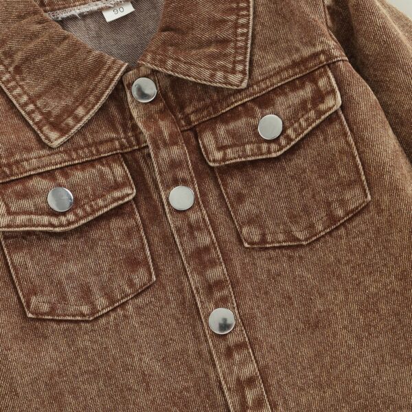 Autumn New Kids' Overcoat Boys Girls Toddlers Casual Solid Color Long Sleeve Lapel Denim Shirt Jacket - Image 3