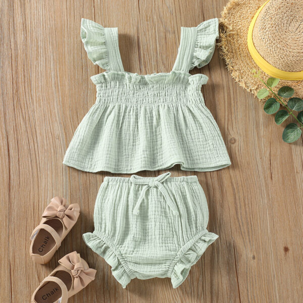 Girls' Solid Color Sling Top Hot Pants Suit - Image 8