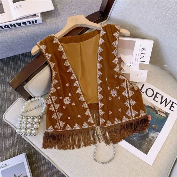 Ethnic Style Retro Tassel Embroidery Waistcoat Cardigan Women Design Sense Niche Fold Wear Vest Chic Sleeveless Clothes - Image 2