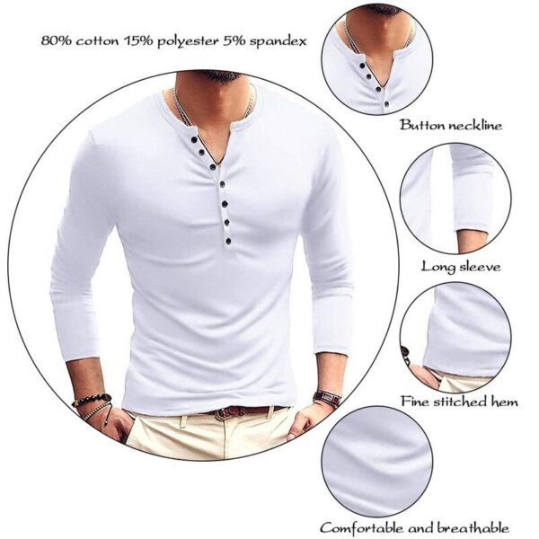 Korean MenS Slim Clamshell Pockets Long Sleeve T-Shirt - Image 4