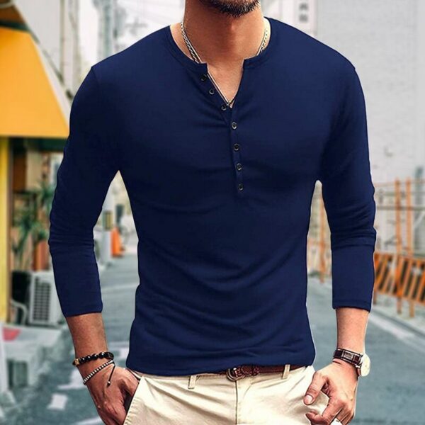 Korean MenS Slim Clamshell Pockets Long Sleeve T-Shirt - Image 3