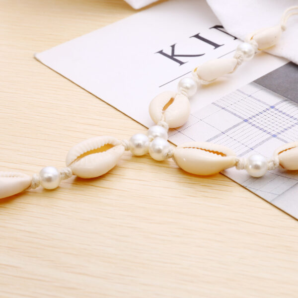 Ethnic Style Handmade Shell Pearl With Finger Anklet Women Simple Beach Braided Footwear Women - Image 3