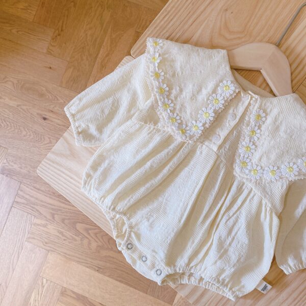 0-2 Years Old Baby Daisy Romper Spring Baby Square Neck Long-sleeved Shirt - Image 3