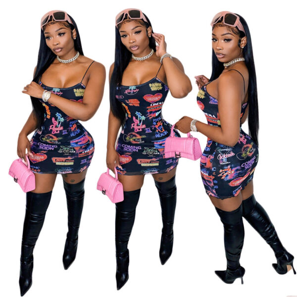 Aesthetic Printed Sling Bodycon Mini Dress Sexy Club Outfits For Fashion Women Summer Lounge Wear Y2k Clothes - Image 2