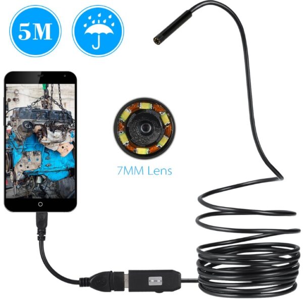 OWSOO 6 LED 7MM USB Endoscope Camera 5M Waterproof USB Wire Snake Tube Inspection Borescope For OTG Compatible Android Phones - Image 3