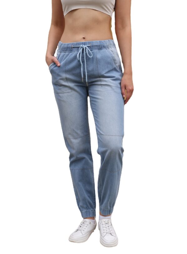 Casual Jeans Light Blue Elastic Waist String Trousers - Image 4