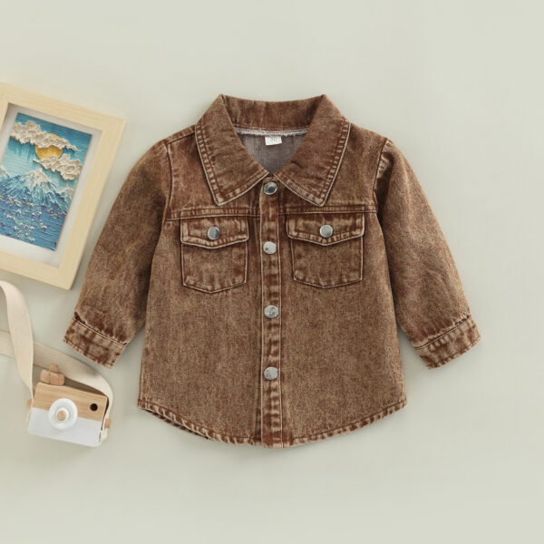 Autumn New Kids' Overcoat Boys Girls Toddlers Casual Solid Color Long Sleeve Lapel Denim Shirt Jacket - Image 7