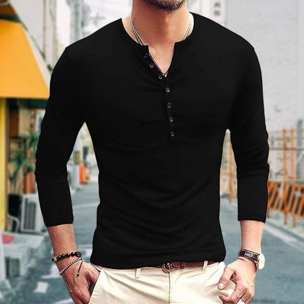 Korean MenS Slim Clamshell Pockets Long Sleeve T-Shirt - Image 2