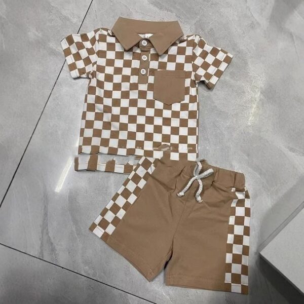 Boys' Checkered Lapel Shorts Suit - Image 3