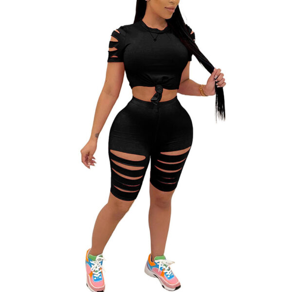 Fashion Casual Sports Suit Broken Hole Women Clothing - Image 5