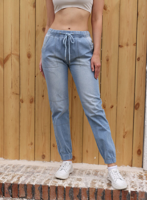 Casual Jeans Light Blue Elastic Waist String Trousers - Image 3