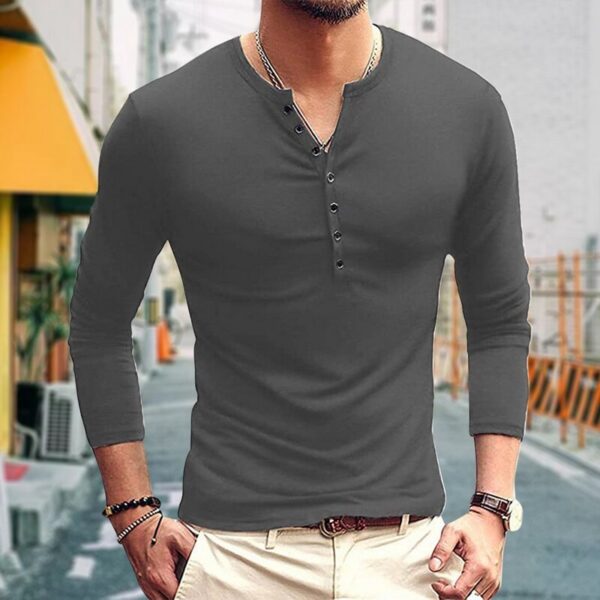 Korean MenS Slim Clamshell Pockets Long Sleeve T-Shirt - Image 5