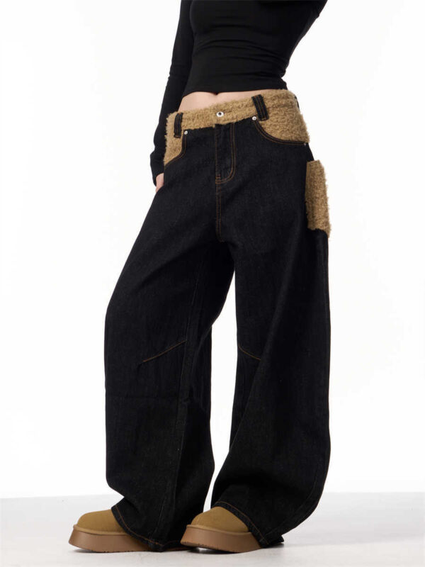 Retro Minority Design Inside-out Wear Stitching Jeans For Women - Image 2