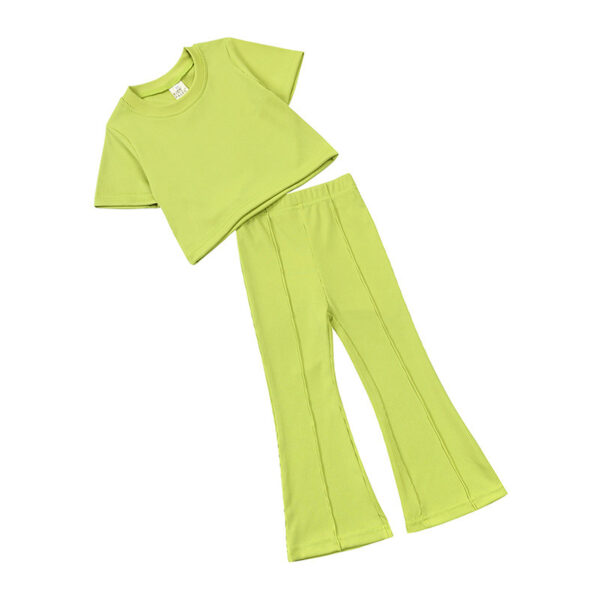 Girls' Short-sleeved Shirt Bell-bottom Pants Two-piece Set - Image 3