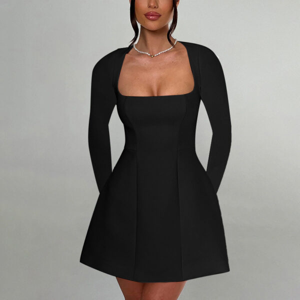 Women's Clothing Slim Fit Square Collar Long Sleeve Dress Women - Image 4