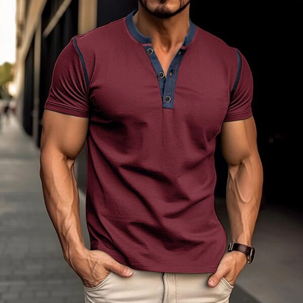 Fashion Short-sleeved Polo Shirt Summer Button V-neck T-shirt Tops Mens Clothing - Image 8