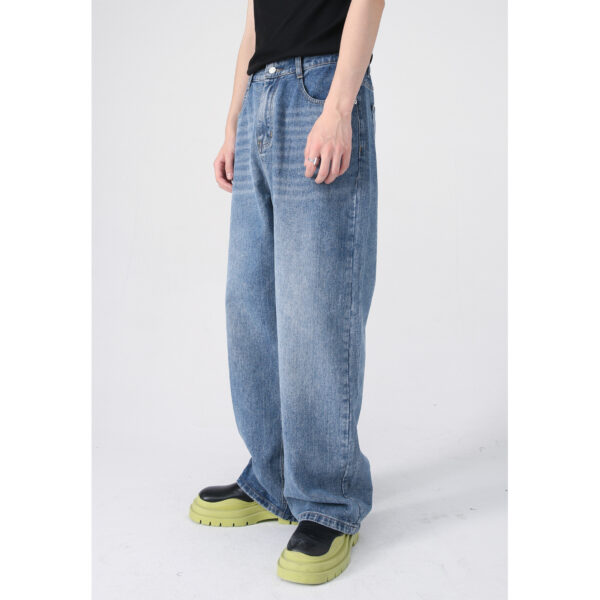 Korean Version Loose Elastic Waist Straight Casual Jeans For Men - Image 7