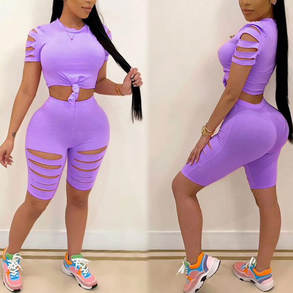 Fashion Casual Sports Suit Broken Hole Women Clothing - Image 9