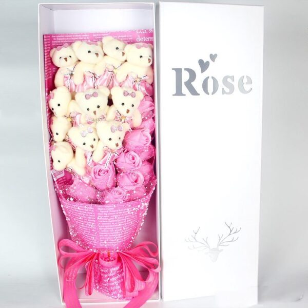 Valentine Day Animals Plush Toys Teddy Bear Rose Soap Flower Dolls With Box Toy For Valentine's Day Birthday Gifts - Image 2
