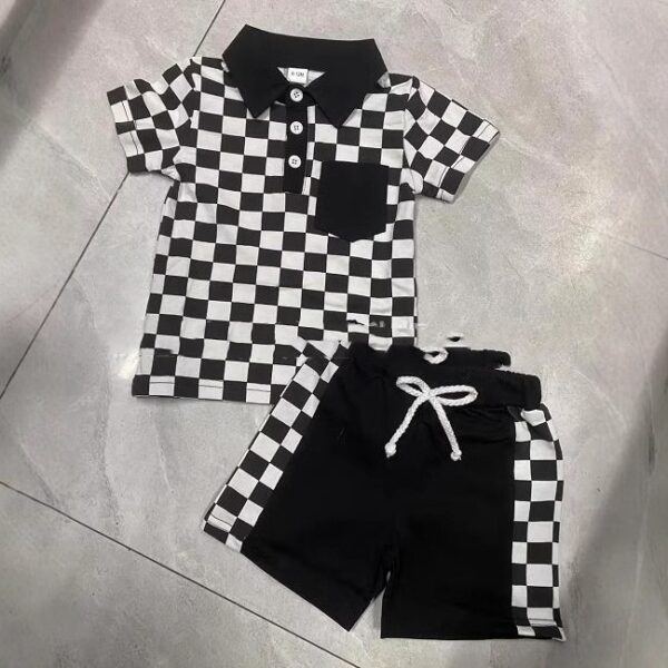 Boys' Checkered Lapel Shorts Suit - Image 5