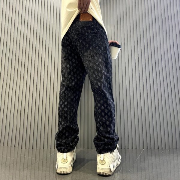 Jacquard Printed High Street Design Jeans Loose Straight Washed Wide-leg Trousers - Image 6