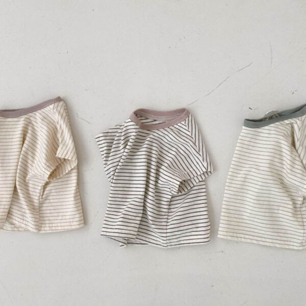 Korean Style Baby Casual Striped Short-sleeved T-shirt - Image 2