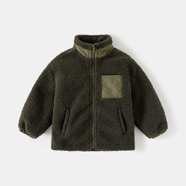 hingBoys' Thickening Coat Fleece Stand Collar Stitc - Image 5