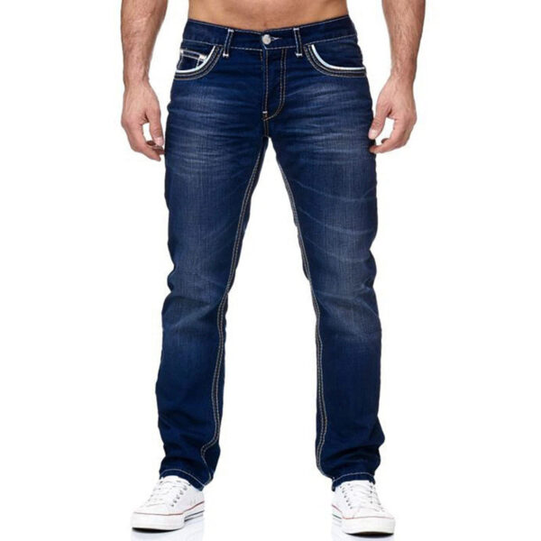 Men Jeans With Pockets Straight Pants Business Casual Daily Streetwear Trousers Men's Clothing - Image 5