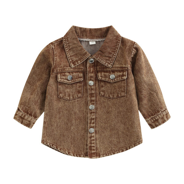 Autumn New Kids' Overcoat Boys Girls Toddlers Casual Solid Color Long Sleeve Lapel Denim Shirt Jacket - Image 6