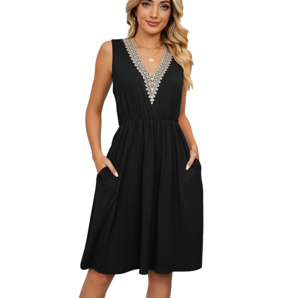 Lace Panel Sleeveless Dresss With Pocket V-neck Dresses For Women - Image 9