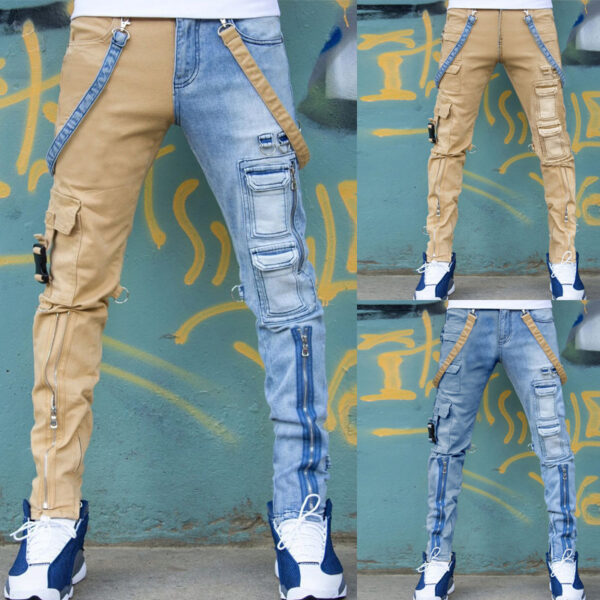 Color Block Wash Jeans Men's Trendy Brand Slim Straight-leg Pants - Image 4