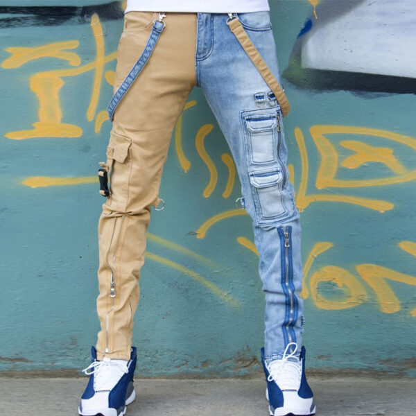 Color Block Wash Jeans Men's Trendy Brand Slim Straight-leg Pants - Image 5
