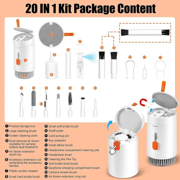 20 In 1 Laptop Phone Screen Cleaner Kit, Computer Keyboard Cleaning Brush For Phone AirPods MacBook IPad, Multifunctional Electronic Device Clean Tool For Camera Tablet Car Screens - Image 8