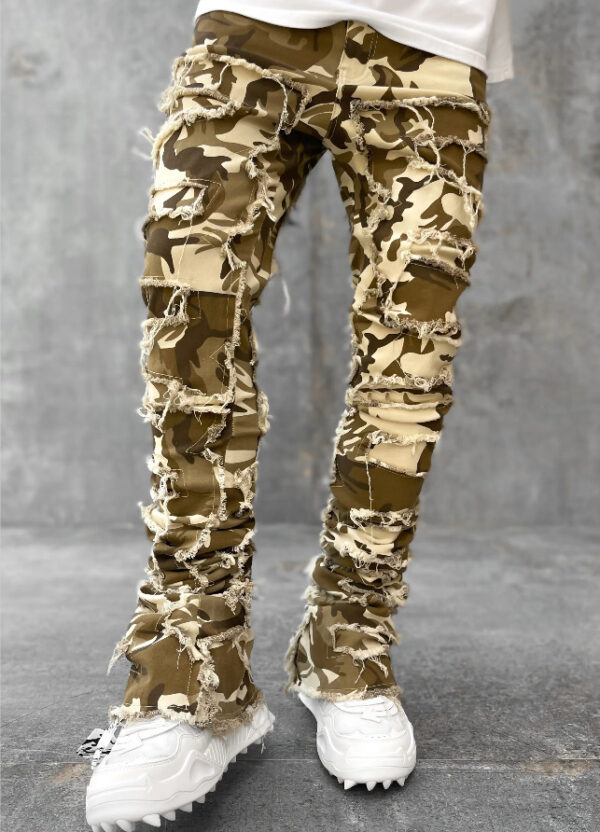 Men Trousers Individual Patched Pants Long Tight Fit Stacked Jeans For Mens Clothing - Image 5
