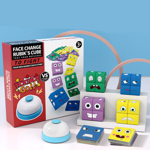 Wooden Expressions Toy Wooden Magic Cube Face Pattern Building Blocks Educational Montessori Toys Wooden Matching Block Puzzles - Image 4