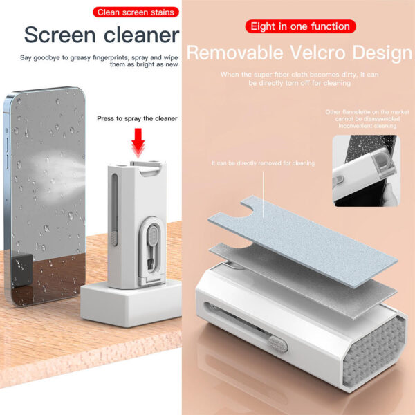 8 In 1 Multifunctional Swipe Clean Dust Keyboard Phone Screen Lens Earbuds Sponge Cleaning Brush Kit Set - Image 6