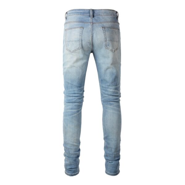 Cashew Flower Printed Patch Slim Fitting Light Colored Jeans For Men - Image 3