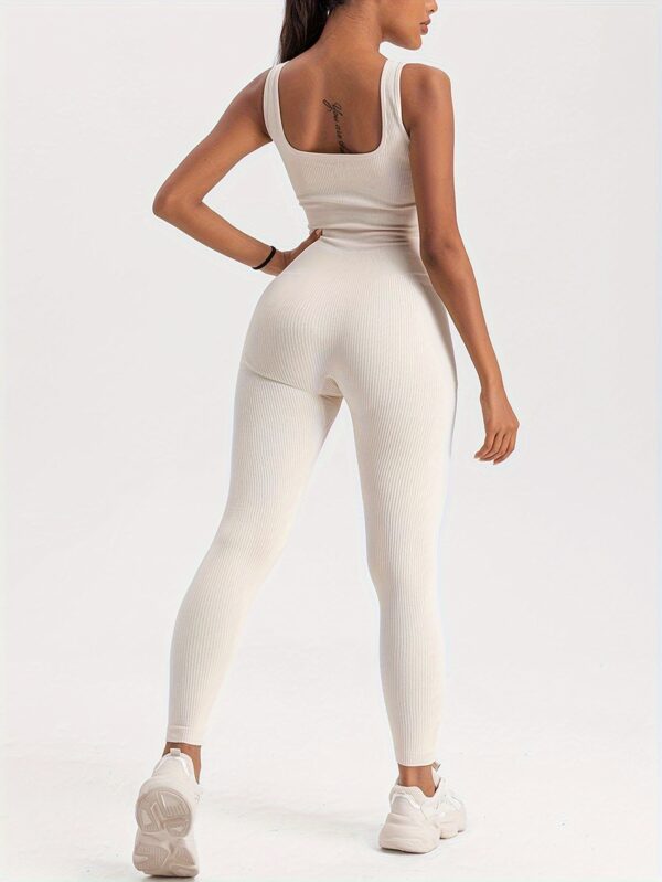 3 Pack Women's Ribbed Solid Color One-Piece Jumpsuit, Form-Fitting Sensual Activewear, Classic Sleeveless Full-Length Pants For Sport Casual Wear - Image 10