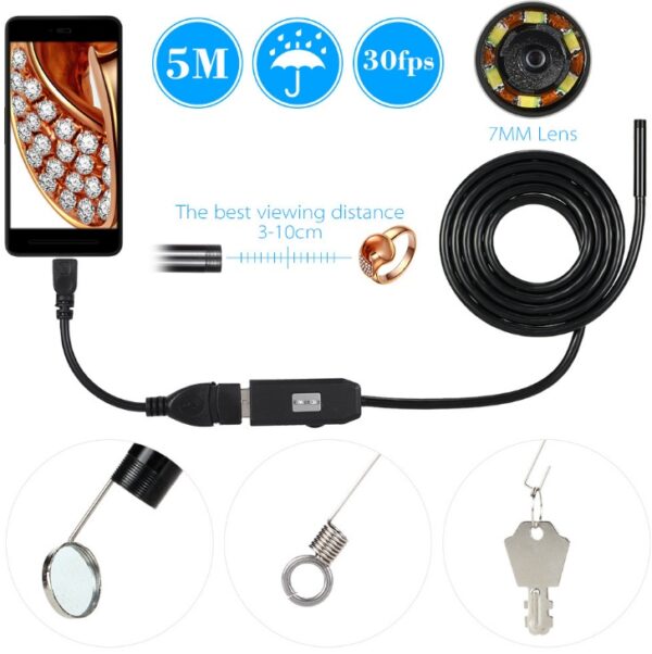 OWSOO 6 LED 7MM USB Endoscope Camera 5M Waterproof USB Wire Snake Tube Inspection Borescope For OTG Compatible Android Phones - Image 6