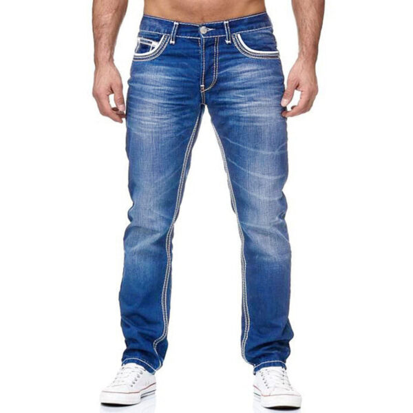 Men Jeans With Pockets Straight Pants Business Casual Daily Streetwear Trousers Men's Clothing - Image 3
