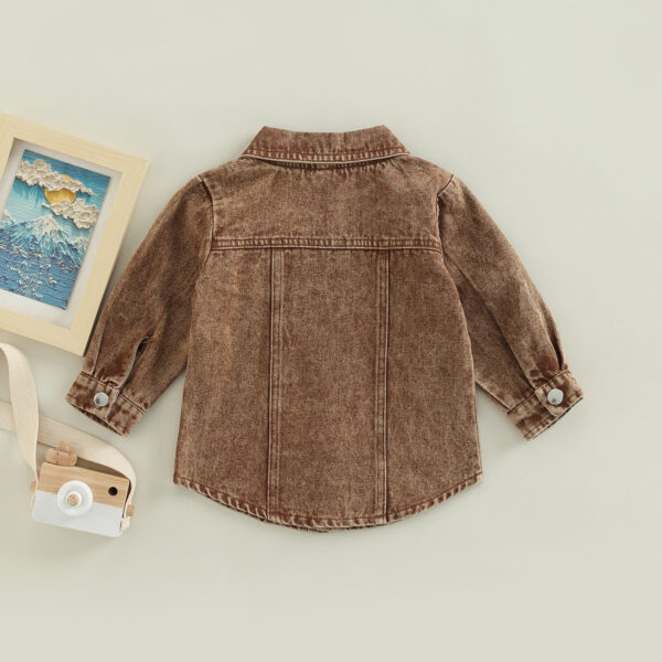 Autumn New Kids' Overcoat Boys Girls Toddlers Casual Solid Color Long Sleeve Lapel Denim Shirt Jacket - Image 2