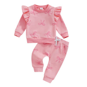 Bowknot Printed Tops Casual Trousers Suit