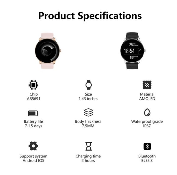 Ultra Slim Smart Watch For Men Women, 1.43 AMOLED Screen Fitness Watches ,  LP67 Outdoor Watch For Android Ios - Image 10