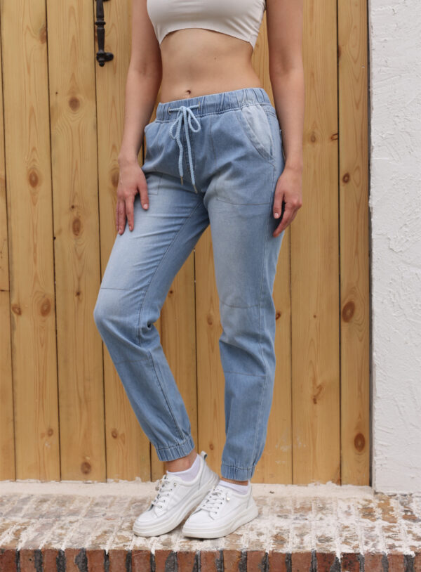 Casual Jeans Light Blue Elastic Waist String Trousers - Image 5