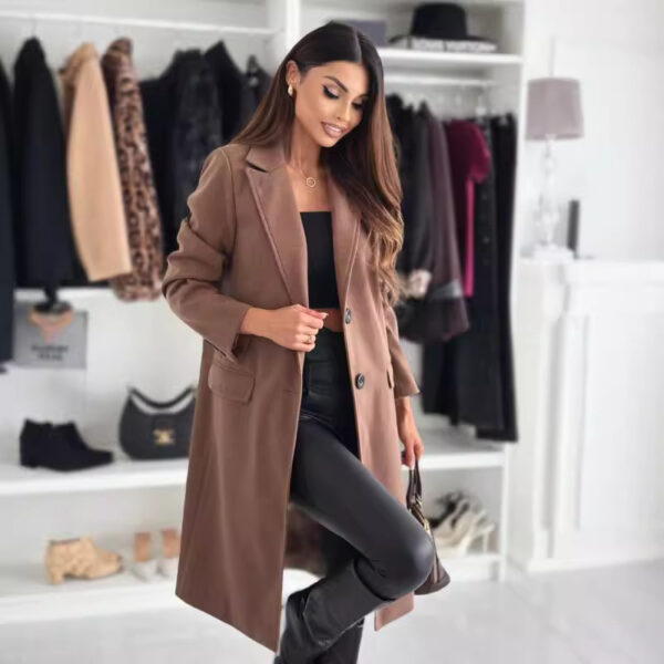 Lapel Single-breasted Wool Coat Winter Long Sleeve Solid Color Long Jacket Women Clothing - Image 9