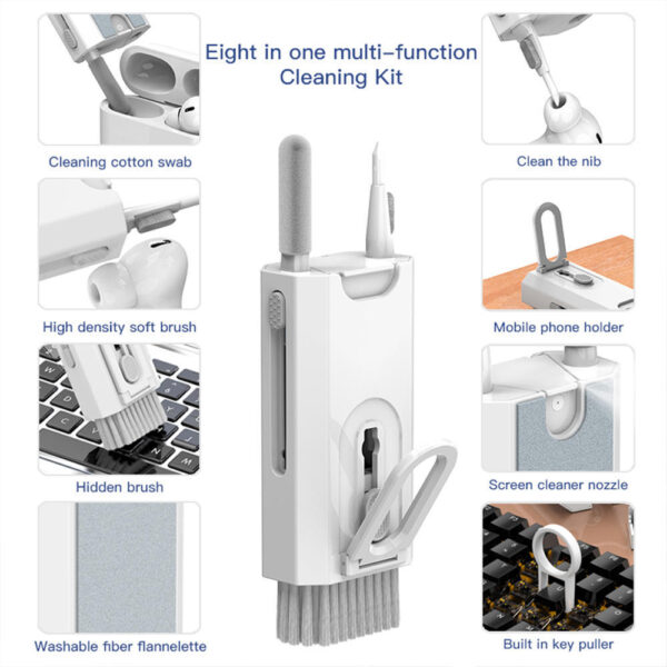 8 In 1 Multifunctional Swipe Clean Dust Keyboard Phone Screen Lens Earbuds Sponge Cleaning Brush Kit Set - Image 7
